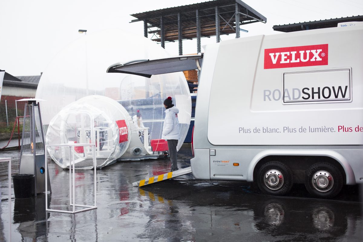 Exterior of the velux Streamer 4 with product display and full branding roadshow