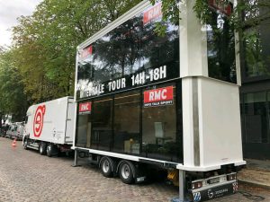 The exterior of the Mobile Studio 03 for RMC tour de france