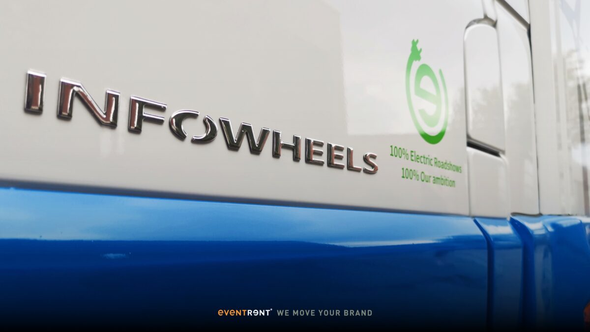 infowheels logo on the fully electric infowheels for eaton with eventrent electric logo