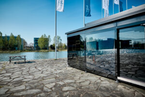 Pon Porsche in Eindhoven Mobile Showroom reflective glass
