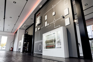 Product wall inside the Stiebel Eltron Mobile Showroom