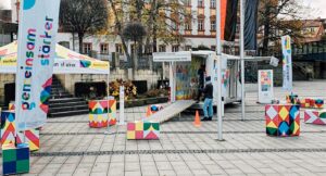 The UN InfoWheels in the city square in Germany ready for the event