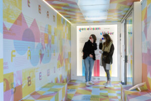 Visitors inside the interactive UN InfoWheels